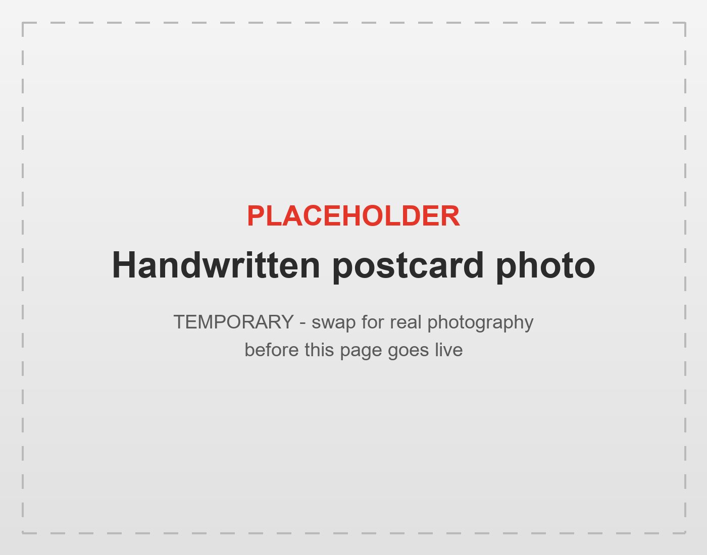 Placeholder: sample handwritten postcard from Strike Marketing